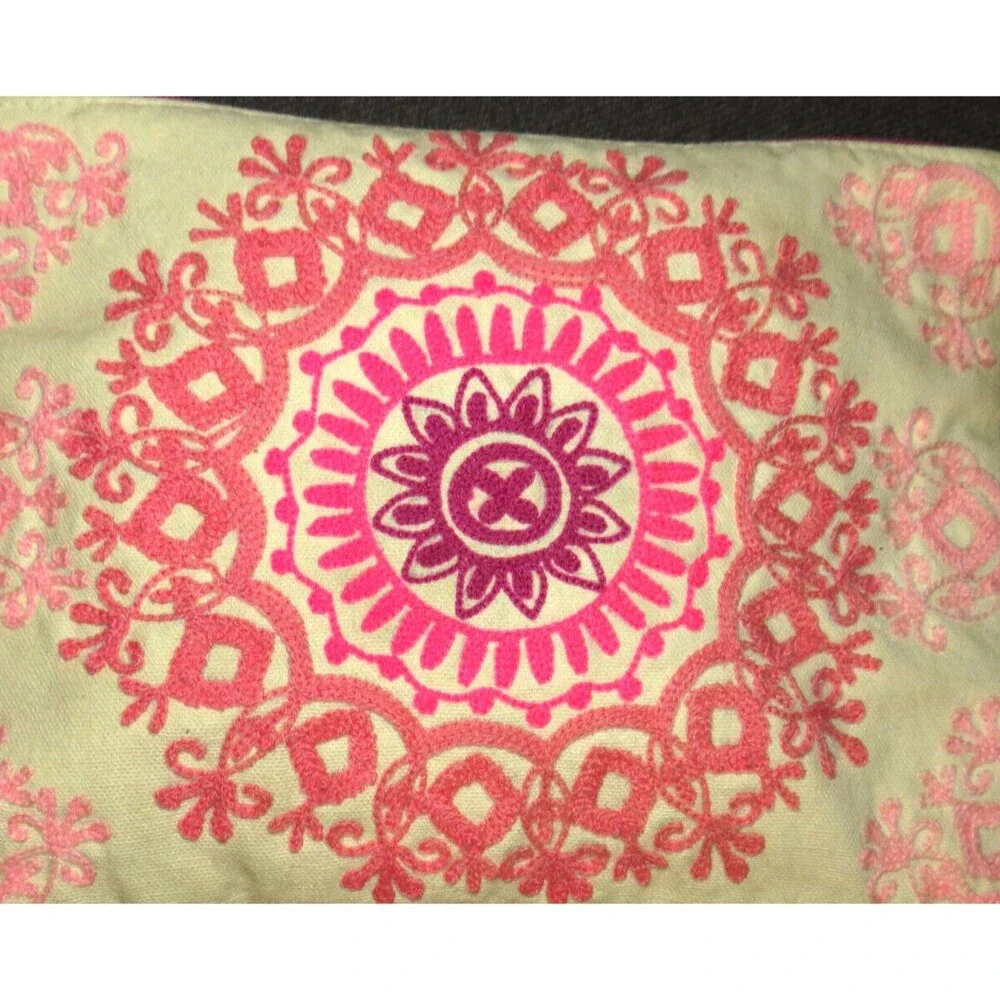 Debbie Katz Pink Embroidered Sabita Mala Pouch Boho Zip Clutch Bag